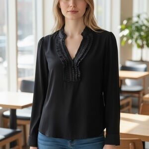 INC International Concepts Black Ruffled Blouse